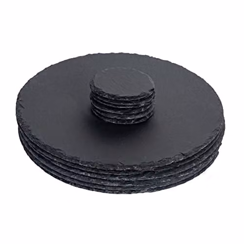 Argon Tableware Round Slate Placemats and Coasters Set, Grey, Diameter: 33 cm – 1