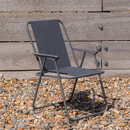 Harbour Housewares Pack of 2 Striped Grey Folding Metal Beach Chairs with Armrests – 2