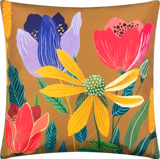 House Of Bloom Celandine Outdoor Filled Square Cushion, Saffron Yellow and Orange, W/D/H: 43 x 43 x 43 cm