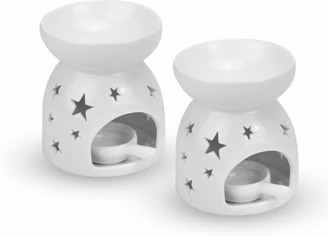 Maison Set of 2 White Ceramic Star Tealight Oil Burners