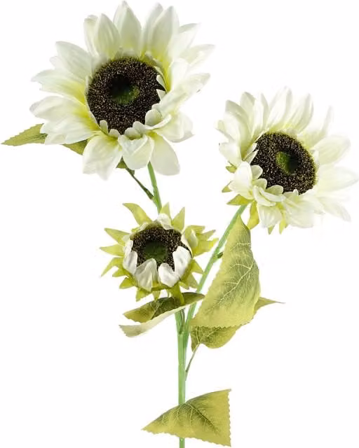 White Artificial Sunflower with 3 Heads and Leaves