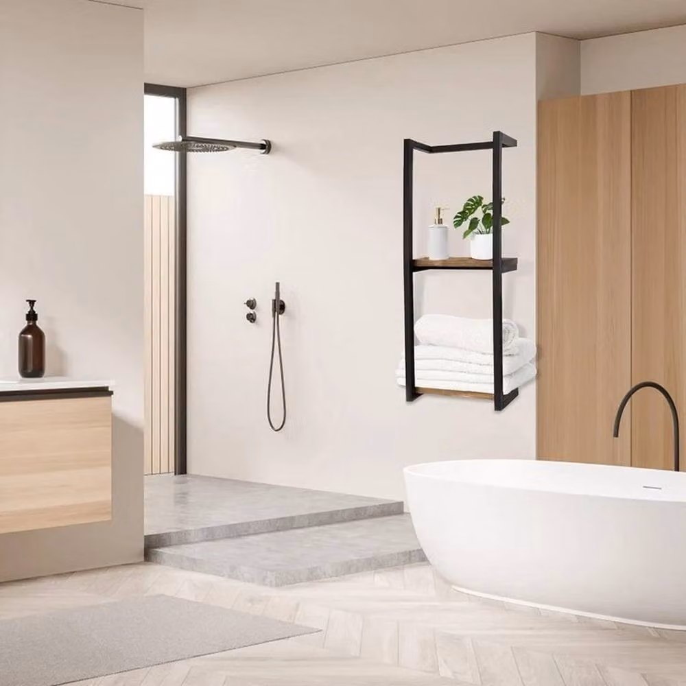 EONLION Wall Mounted Metal Towel Rack and Storage Shelf in Matt Black – 3