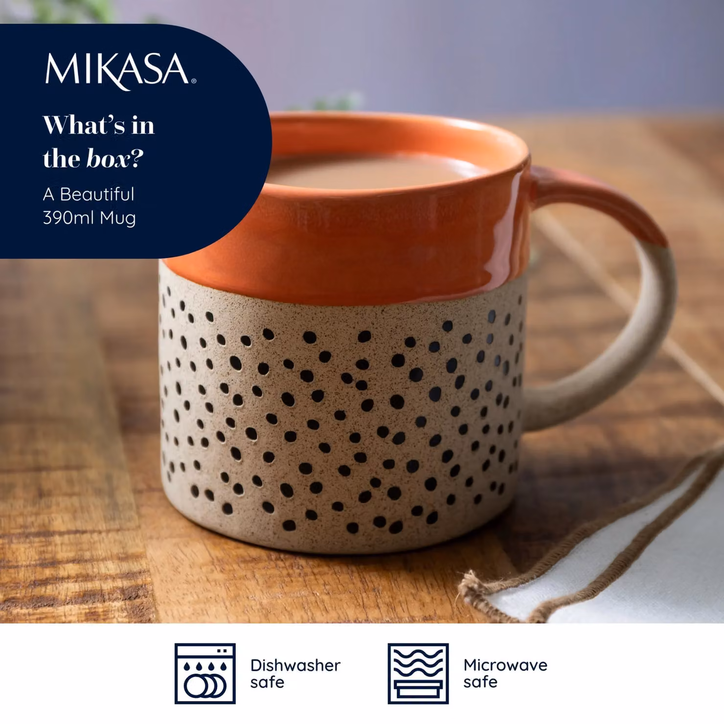 Mikasa Stoneware Mug in Orange Glaze with Blue Label, 390ml – 5