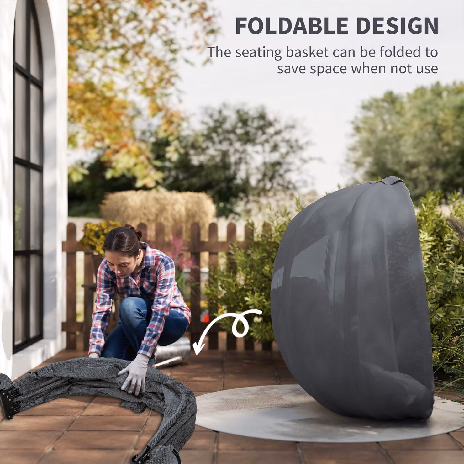 Outsunny Grey Folding Hanging Egg Chair with Stand and Cushions – 5