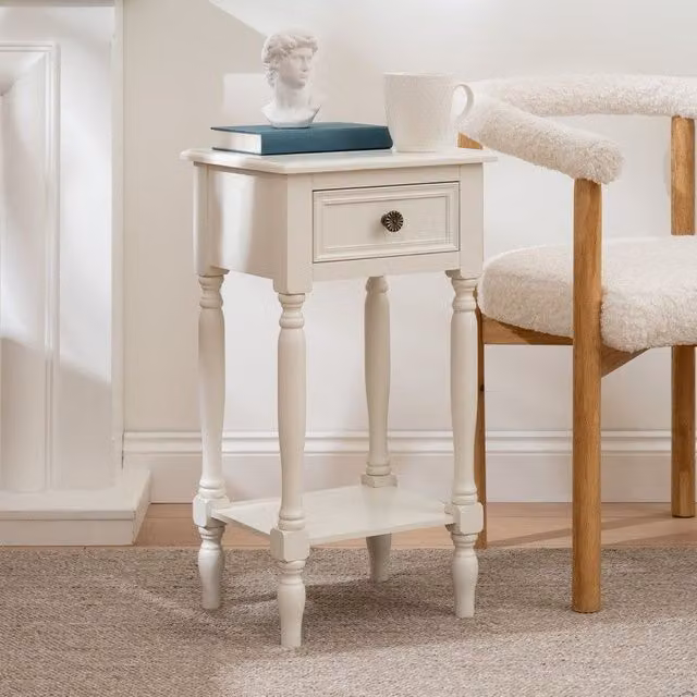 Scottish Everlastings Ltd Ivory Side Table with Drawer, W/D/H: 35.5 x 30.0 x 66.0 cm