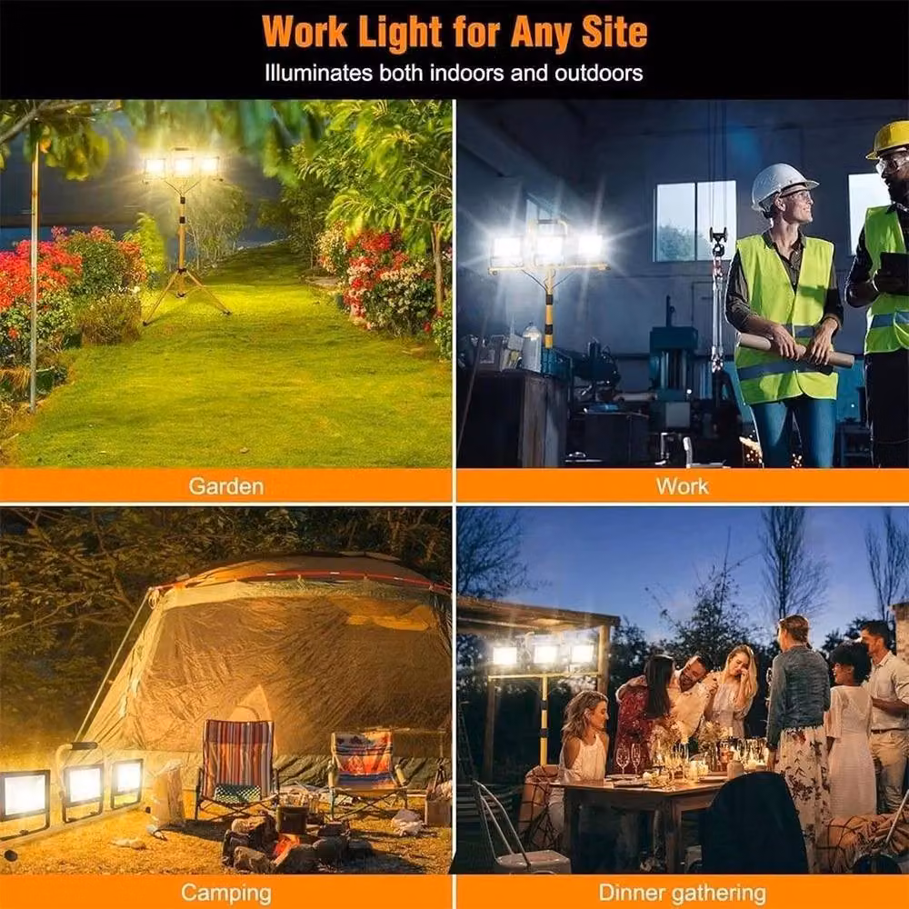 FLAVORA 2x50W Waterproof LED Work Floodlight with Height-Adjustable Tripod, Yellow – 2