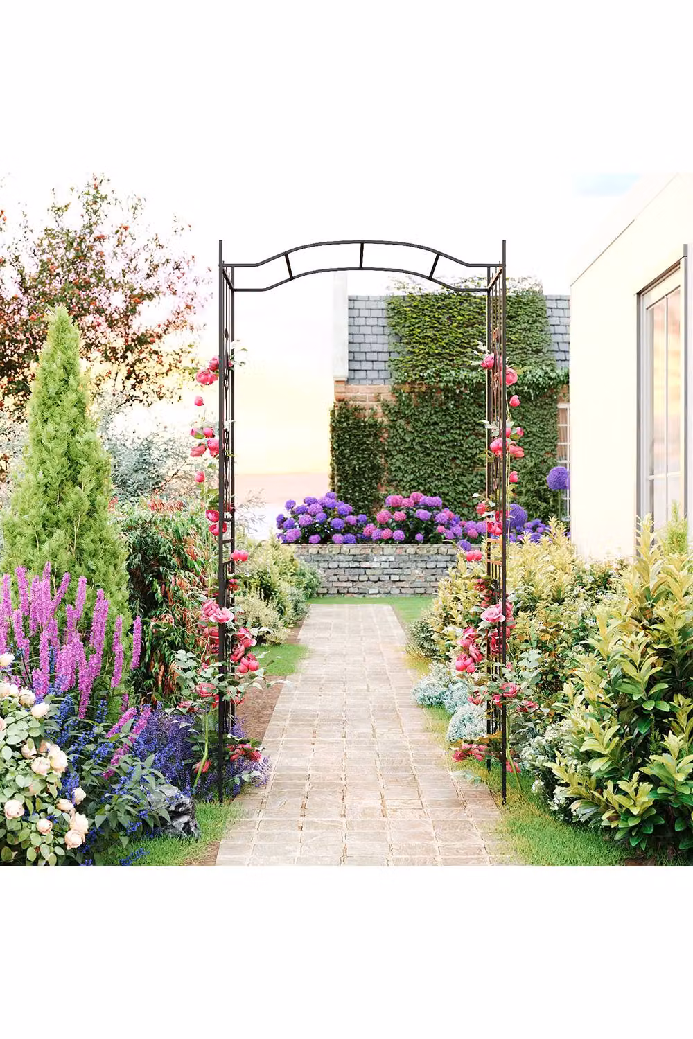 Living and Home Black Metal Garden Arch Climbing Frame, H 230 cm x W 110 cm x D 45 cm – 2