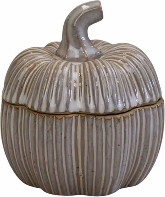 Four Candle Ceramic Pumpkin Pot Autumn Decoration with Removable Lid in Beige – 1