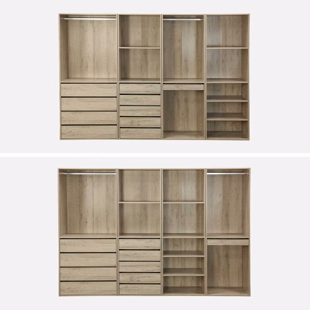 sweeek Modular Wardrobe Kit with 4 Units in Brown, featuring Integrated Drawers and Hanging Rod, W/D/H: 260 x 45 x 45 cm – 2