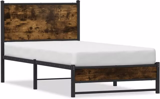 Berkfield Home Metal Bed Frame in Smoked Oak Brown, Small Single, W: 75 cm, L: 190 cm