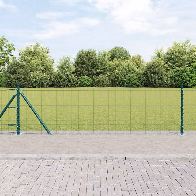 Berkfield Home Euro Fence with 7 Flanged Posts, Galvanised Steel, Silver, W: 10 m, H: 0.4 m