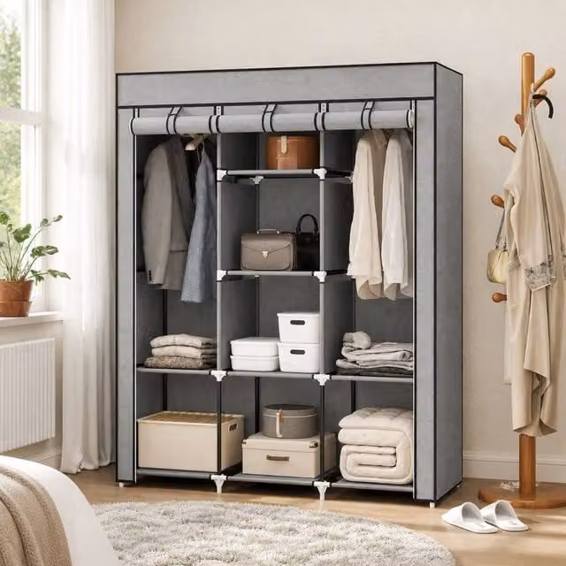 STILVORA Grey Roll Shutter Wardrobe with Hanging Rod and Internal Shelves