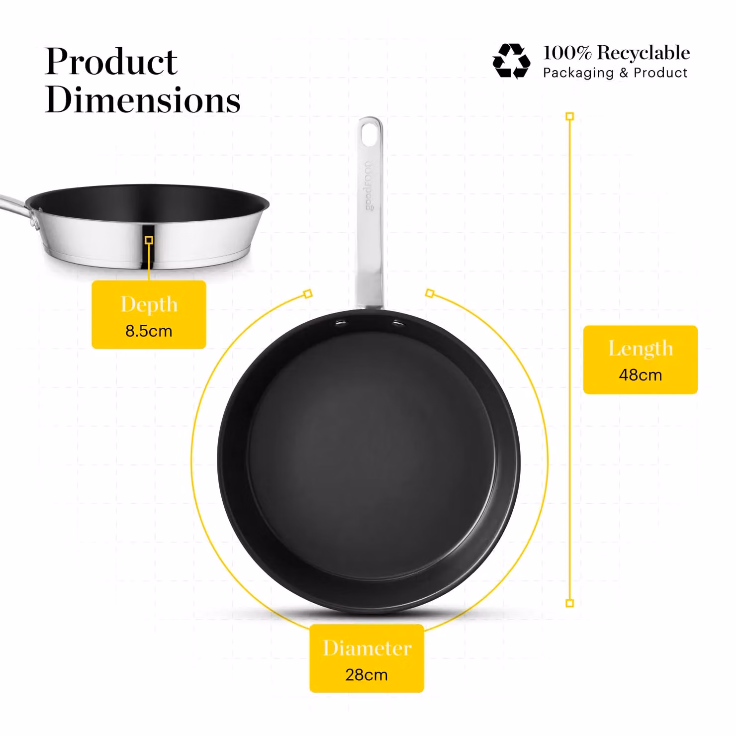 Tower GF900262 Silver Ceramic Frying Pan, 28 cm – 6
