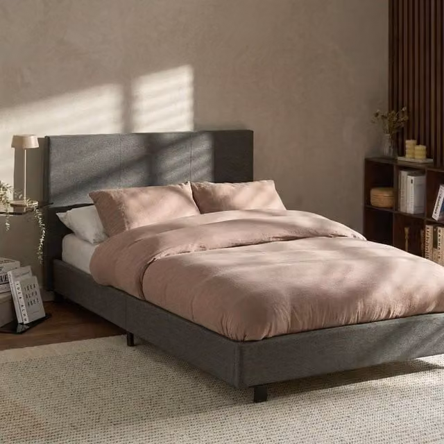 Wyld and Coco Grey Upholstered Slatted Small Double Bed Frame W/D/H: 122 x 120 x 94 cm