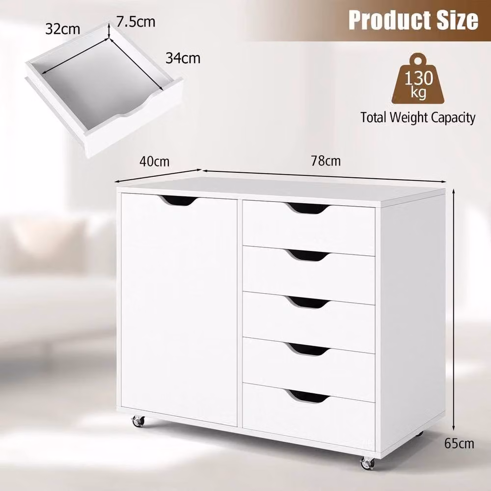 KORVIXA Rolling Lateral File Cabinet and Printer Stand with 5 Casters, White, W/D/H: 100 x 100 cm – 2