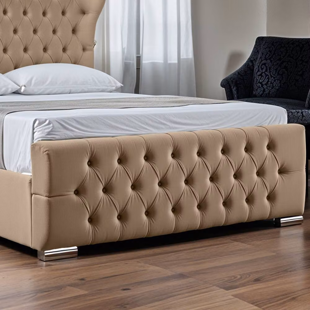 UK Bed Furniture Isabella Upholstered Slatted Base Bed with 48 Inch Wingback Headboard in Beige, W/D/H: 90 x 190 cm, Single – 4