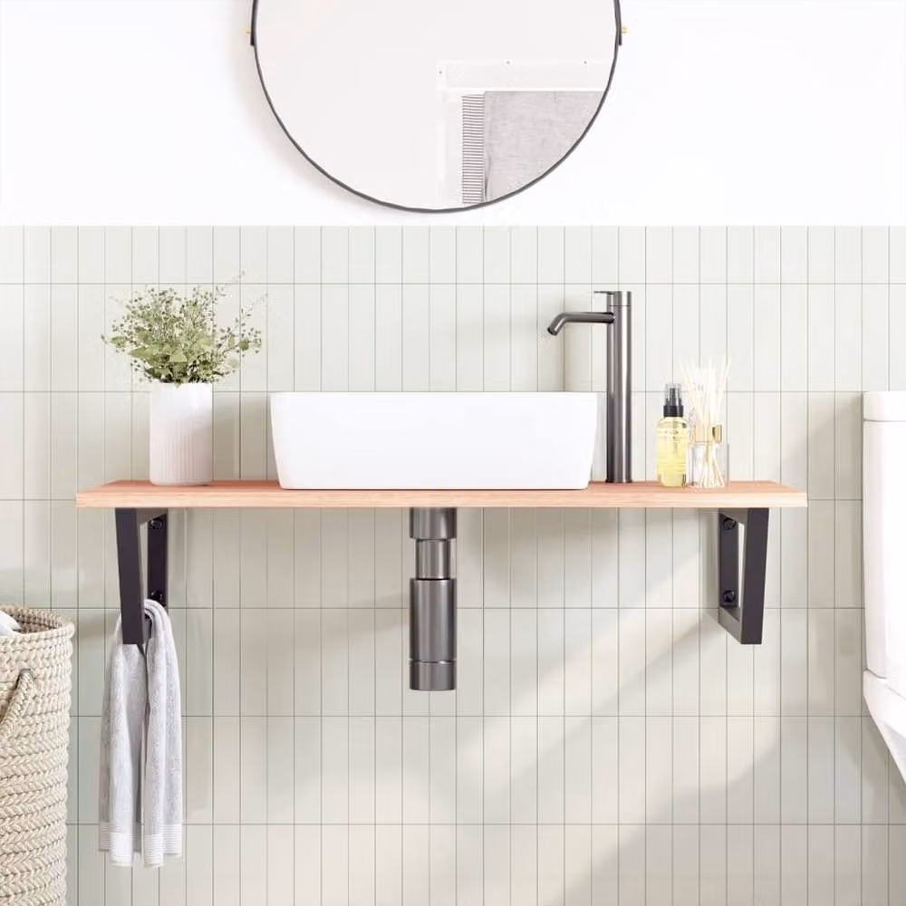 Berkfield Home Wall Mounted Basin Shelf in Brown Oak and Steel – 2