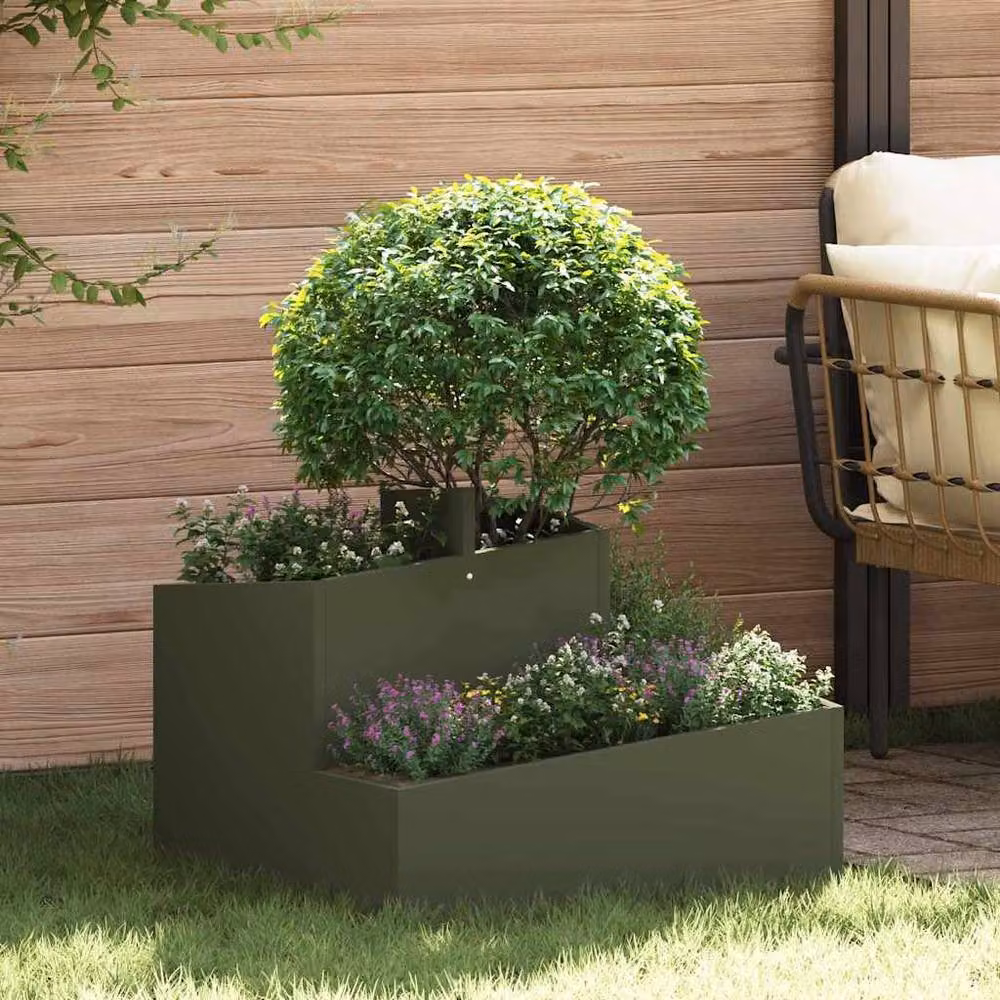 Berkfield Home Stackable Metal Planter Tub, Green, W/D/H: 60.0 x 50.0 cm – 2
