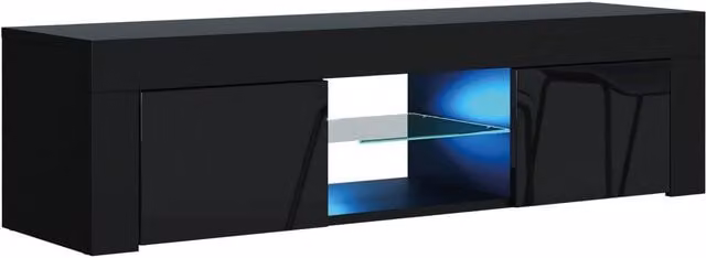 Mex Furniture LTD Modern Glossy Black TV Unit with LED Lights, W: 130 cm, D: 35 cm, H: 35 cm – 1