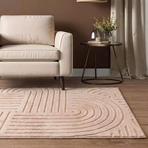 OHS Hand-Tufted Abstract Arches Area Rug in Brown and Beige, W/D: 120 x 170 cm