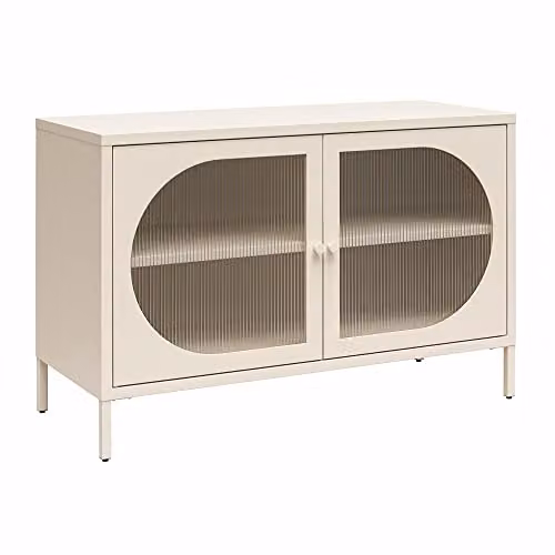 Dorel Home Luna Wide Accent Cabinet with 2 Glass Doors, Parchment White, W/D/H: 100 x 40 x 64 cm
