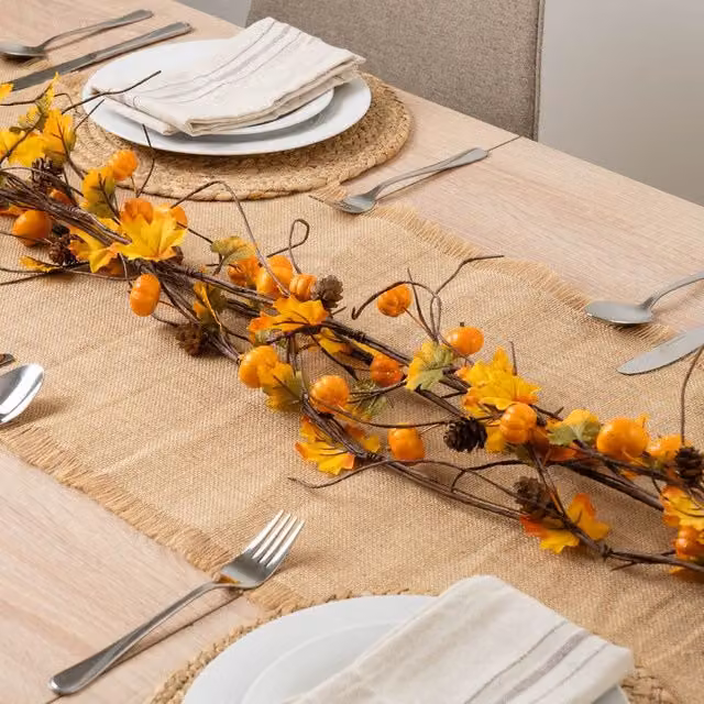Scottish Everlastings Ltd Pack of 3 Orange and Brown Autumn Pumpkin Garland, 150 cm – 1