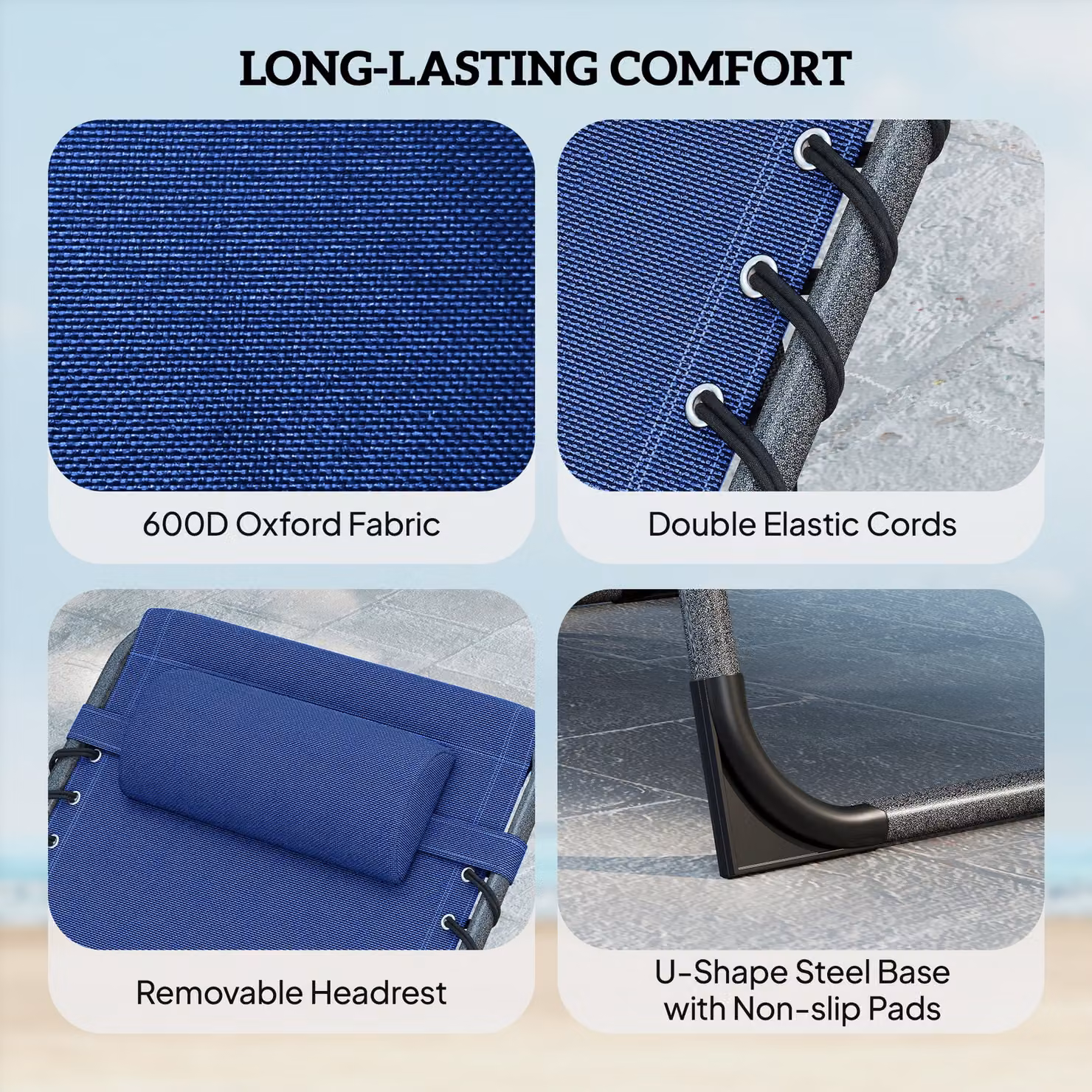 Outsunny Set of 2 Five-Position Reclining Sun Loungers in Blue – 5