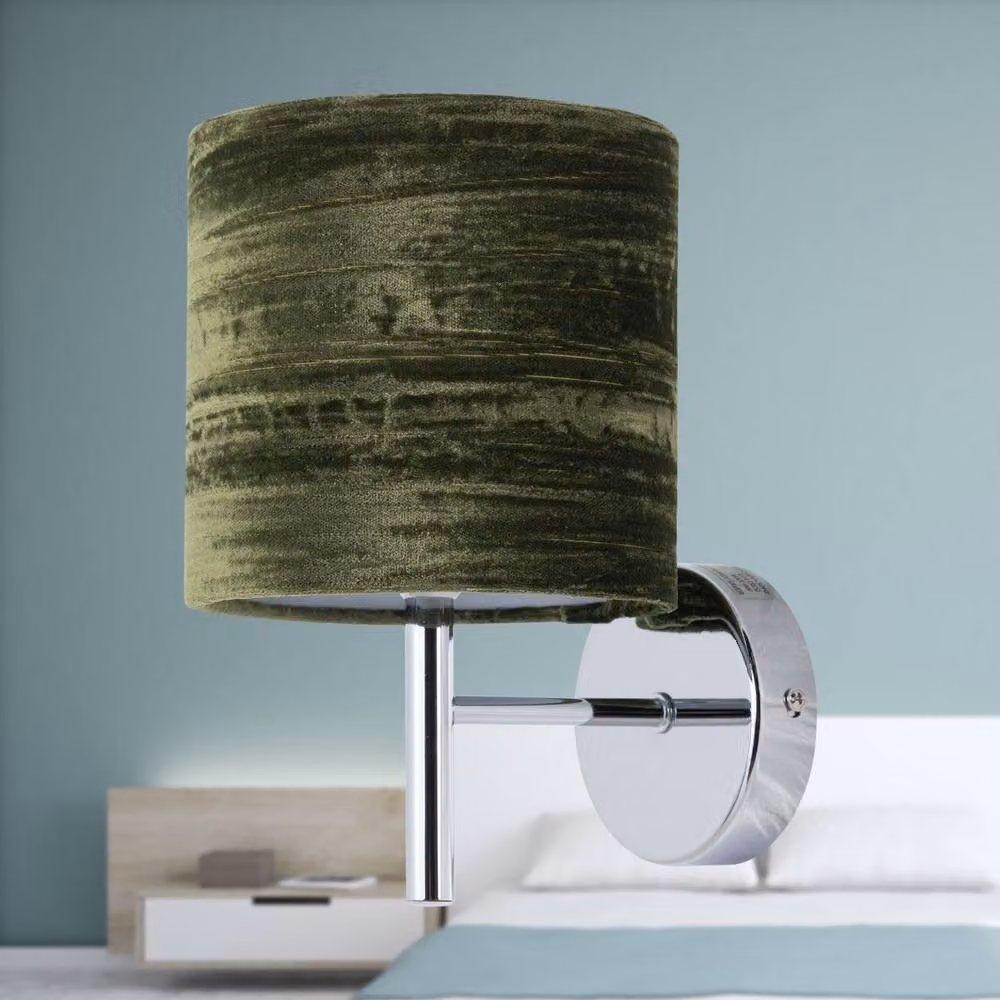 First Choice Lighting Brea Set of 2 Chrome Wall Lights with Green Fabric Shades – 4