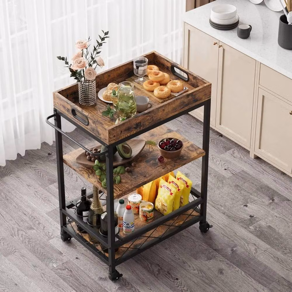 Havendro 3 Tier Industrial Drinks Trolley Bar Cart in Black and Multicolour with Castors – 5