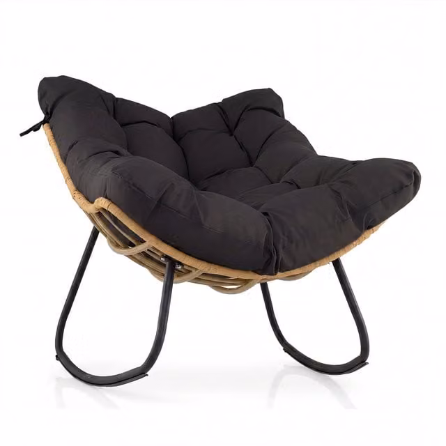 Costway Black Rattan and Metal Outdoor Papasan Rocking Chair