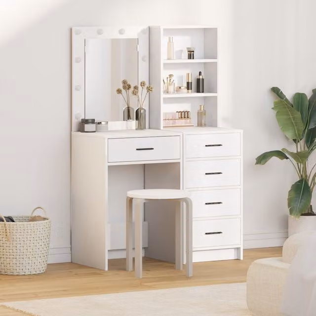 Berkfield Home Hollywood LED 2 Piece Dressing Table Set in White Matt MDF