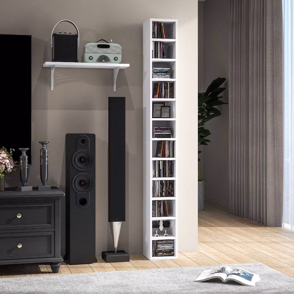 Rolipo 204 CD Tall Narrow Media Storage Tower in White – 3