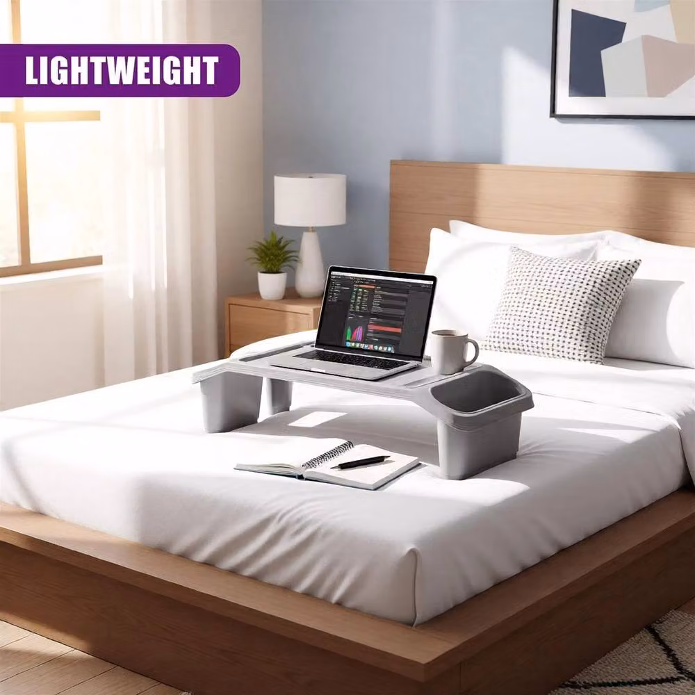 FLAVORA Portable Sofa Tray Table Breakfast Desk in Grey, W/D/H: 100 x 100 x 21.5 cm – 4