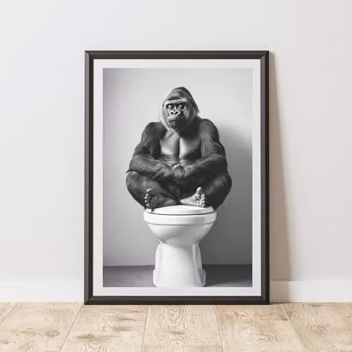 60 Second Makeover Funny Gorilla Wall Art Poster, Black and White, A3
