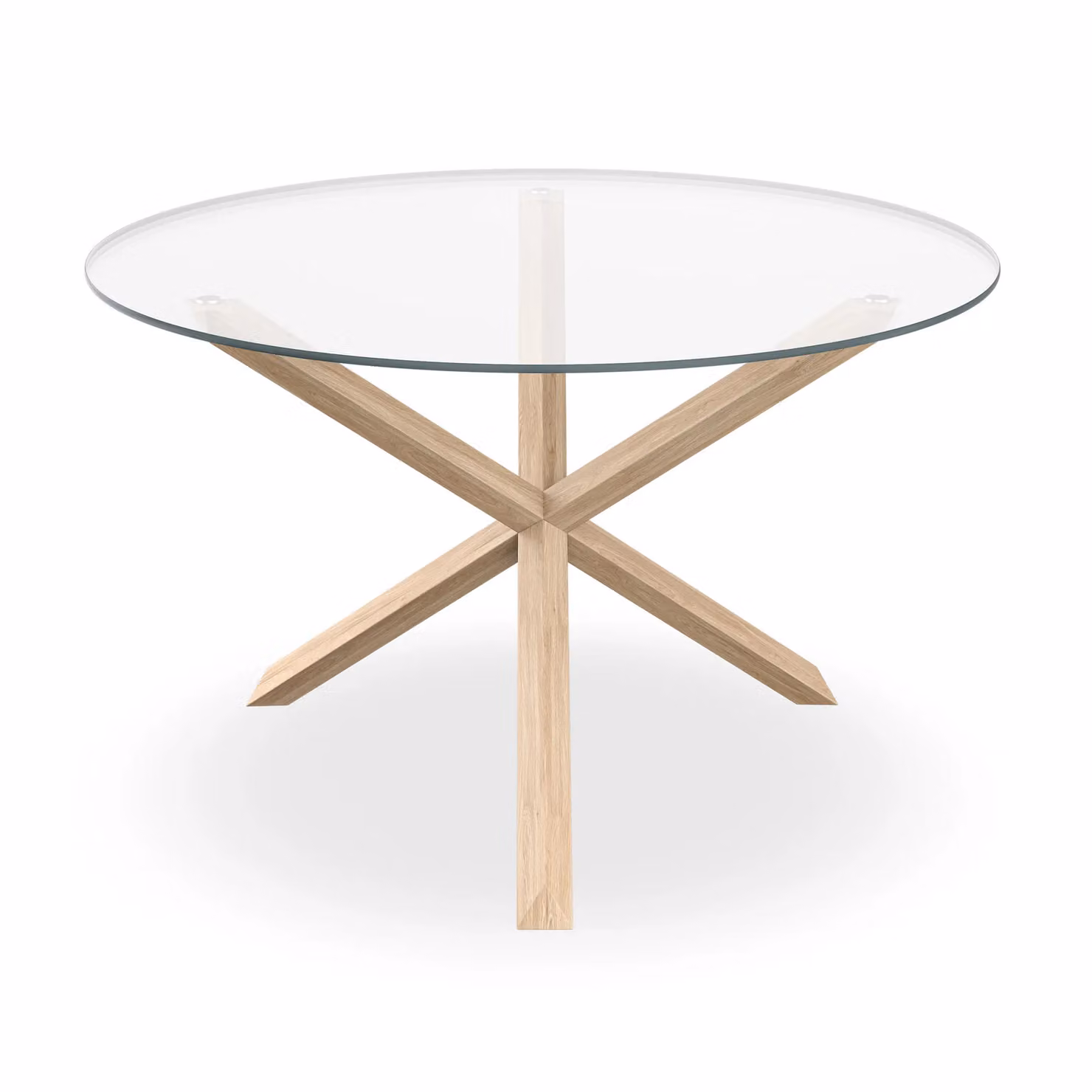 More4Homes Malvern Round Dining Table with Clear Glass Top and Solid Oak Legs and 4 Grey Nova Velvet Dining Chairs, Diameter: 120 cm, Height: 75 cm – 2
