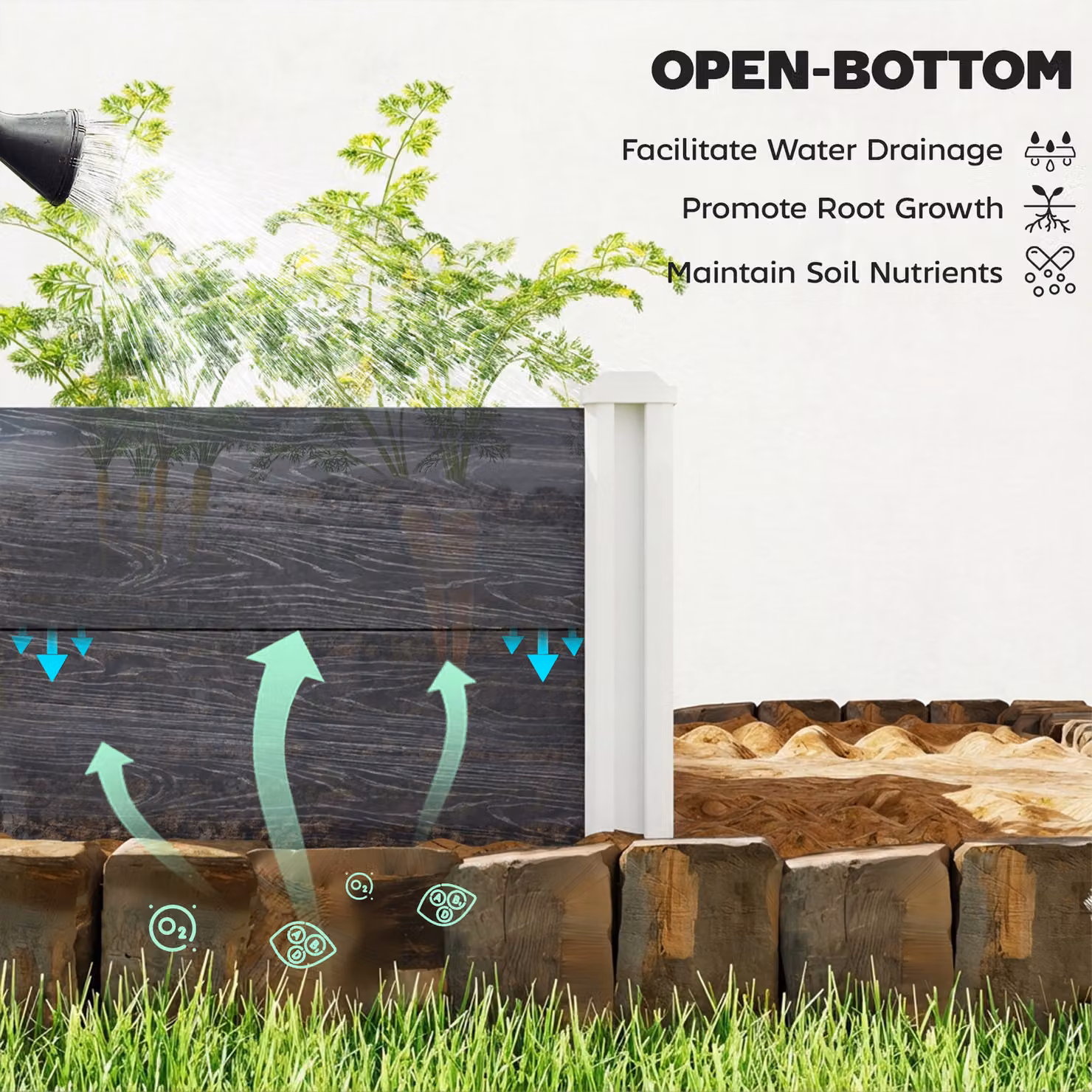 Outsunny Modular Vinyl Raised Garden Bed Kit in Dark Grey, W/D/H: 91.44 x 91.44 x 30.48 cm – 4