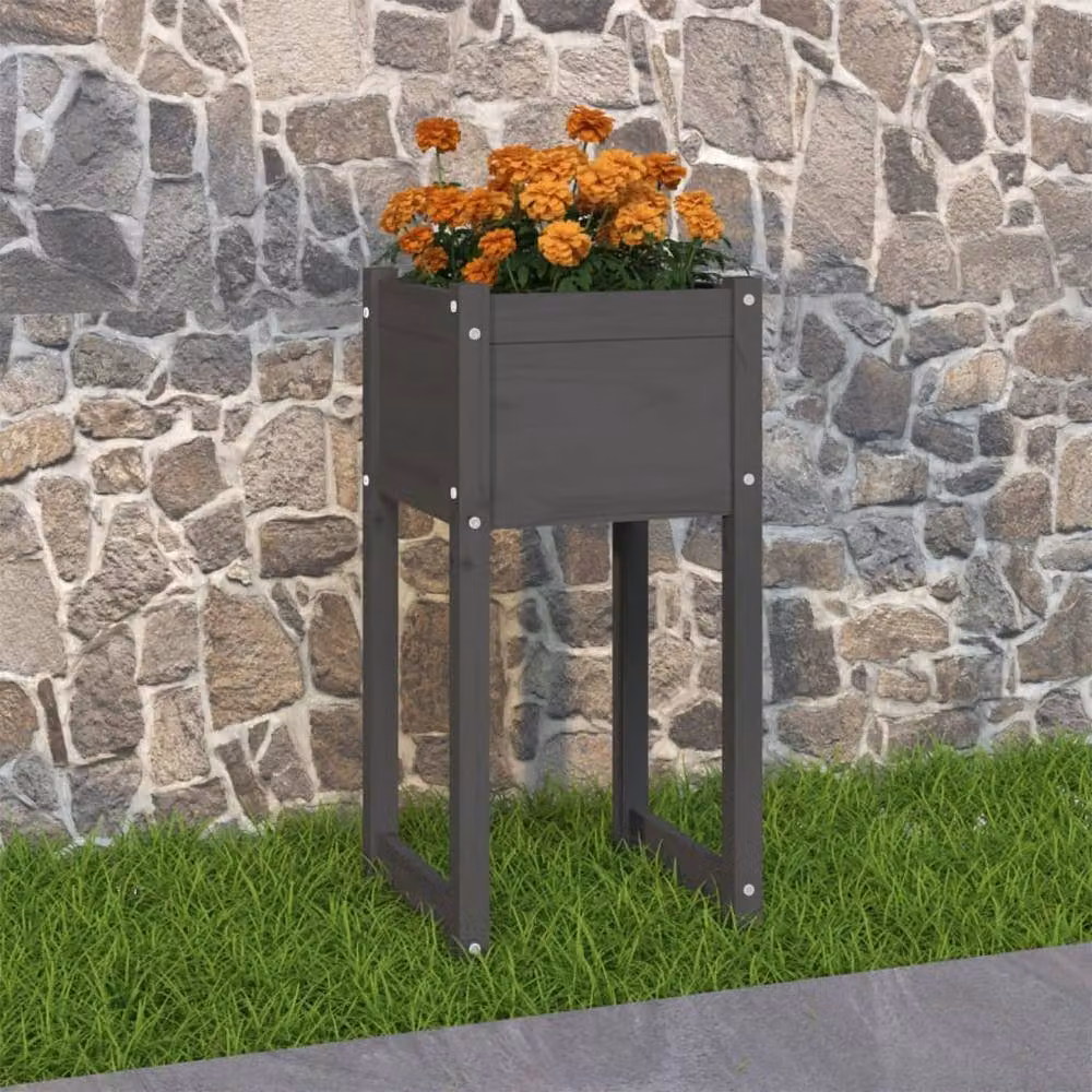 Berkfield Home Grey Wooden Raised Bed Planter W/D/H: 40 x 40 x 81 cm – 2