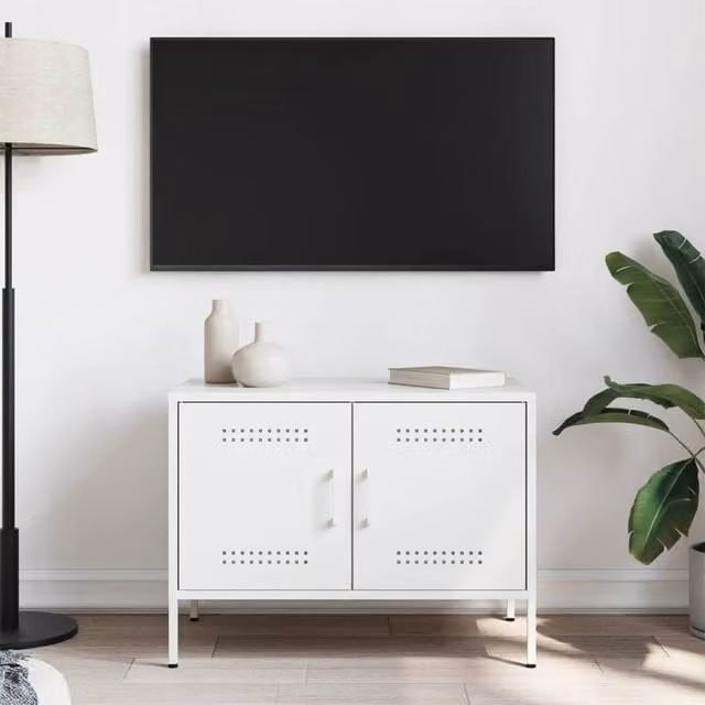 Berkfield Home Modern White Metal TV Cabinet W: 68 cm, D: 39 cm, H: 50.5 cm – 1