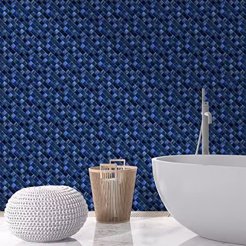 WALPLUS Pearl Noir Blue Geometric Mosaic Tile Stickers, 24 Pack, W/D/H: 15 x 15 x 0.54 cm – 4