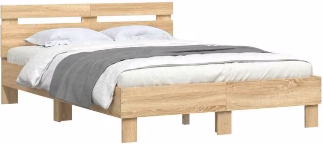 Berkfield Home Durable Bed Frame with LED Under-Bed Lighting in Light Oak, W/D/H: 120 x 200 x 70 cm