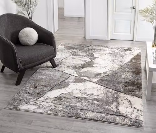 Desire Rugs Abstract Modern Rectangular Area Rug, Grey, W: 80 cm, L: 150 cm