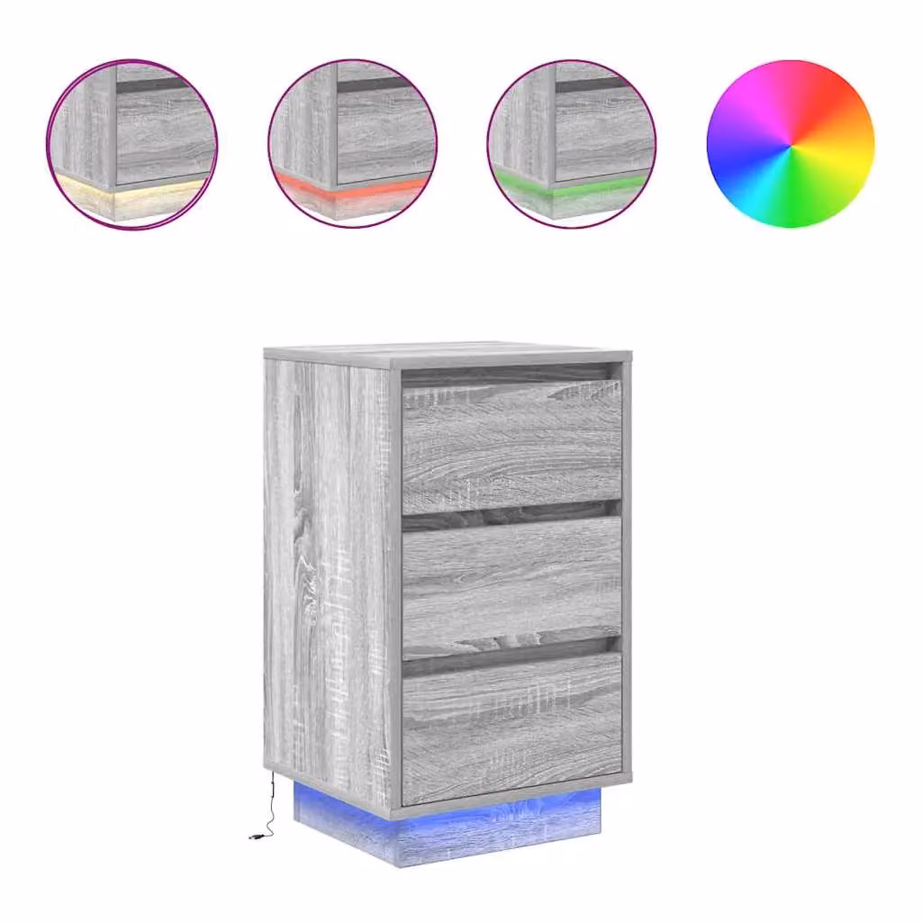 Berkfield Home Bedside Cabinet with Integrated LED Lights in Grey Sonoma, W/D/H: 38 x 34 x 65 cm – 2