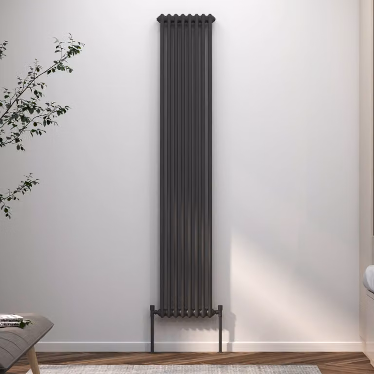 Fluxx Anthracite Vertical Double Column Radiator, H: 180 cm, W: 38 cm
