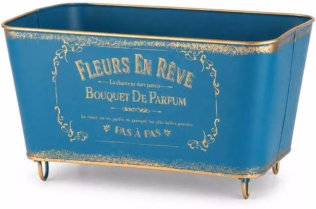 EONLION Rustic French Rectangular Metal Planter Tub in Blue – 1