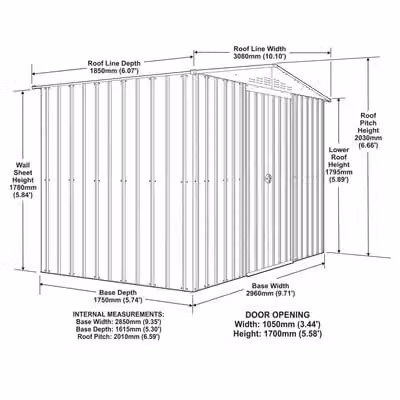 Globel Green Metal Garden Storage Shed with Apex Roof, Sliding Double Doors and Air Vents, W/D/H: 305 x 183 x 198 cm – 3