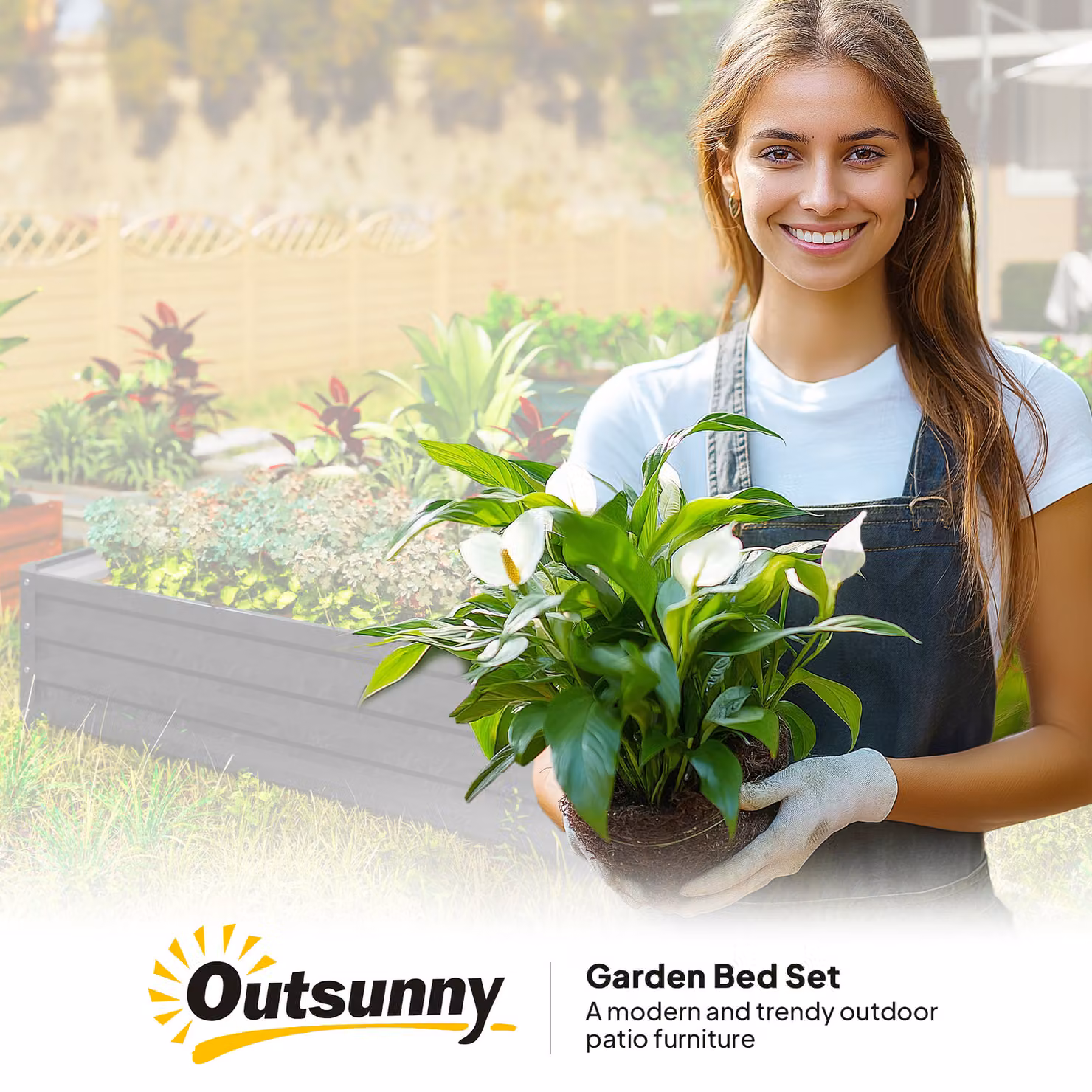 Outsunny Raised Garden Bed Box with Weatherised Steel Frame for Vegetables, Flowers and Herbs, Grey, W/D/H: 120 x 120 x 30 cm – 6