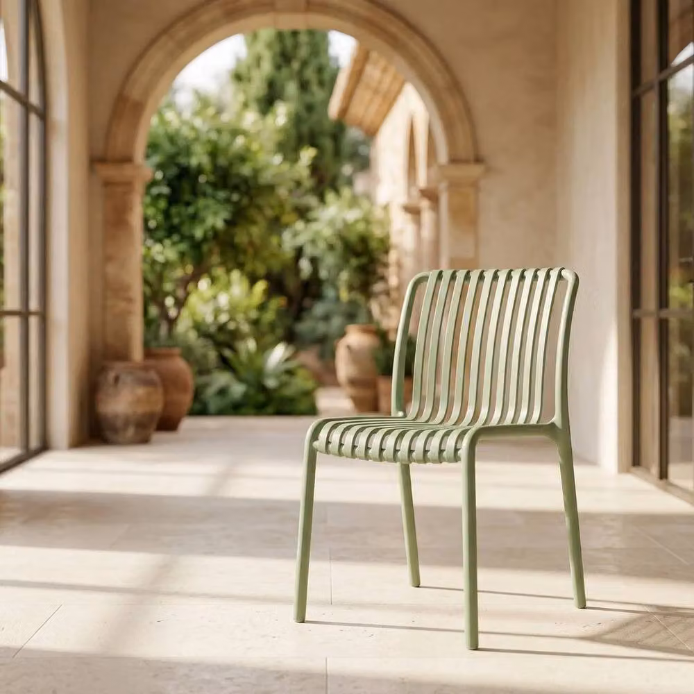 FLAVORA Modern Green Slatted Garden Chair with Armrests – 3