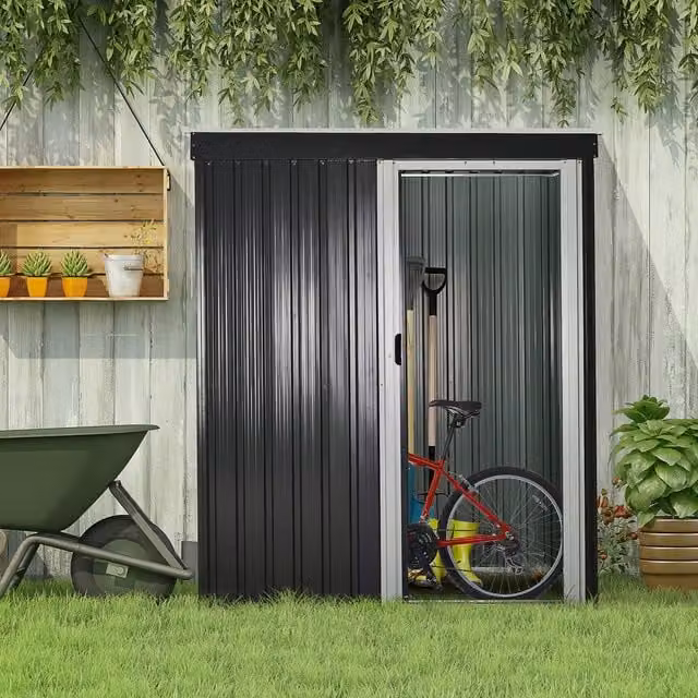 Outsunny Metal Garden Storage Shed with Sliding Door and Lock, Black – 9