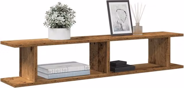 Berkfield Home Set of 2 Wall Mounted Shelves in Old Wood Brown, W/D/H: 105 x 20 x 18 cm – 1