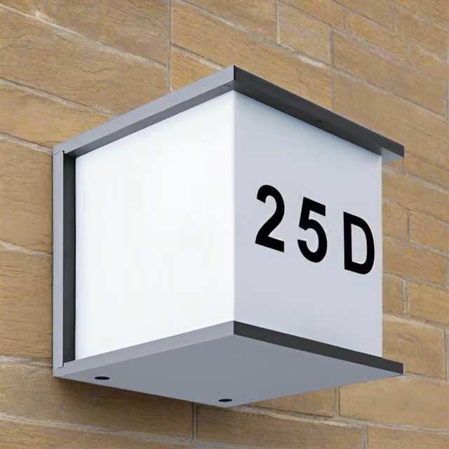 CGC Lighting June Grey Outdoor Cube Wall Light with House Number, IP54 Rated Metal Garden Light